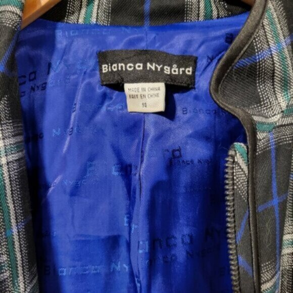 Blue Green Plaid Zip Blazer Jacket Women’s Sz 12 - Picture 2 of 12